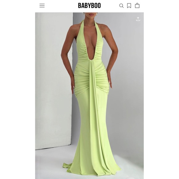 babyboo Dresses & Skirts - Babyboo Rosetta Maxi Dress Lime Green Ruched Halter Gown BBF4037-D XL